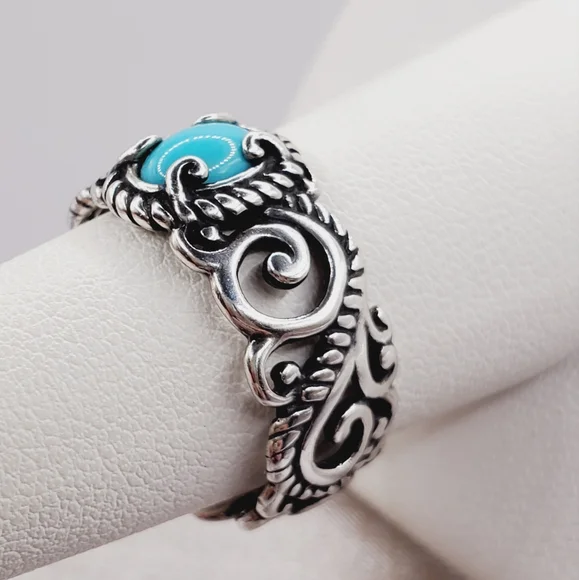 Genuine Blue Sleeping Beauty Turquoise 925 Sterling Silver Eternity Swirl Ring - Picture 2 of 6